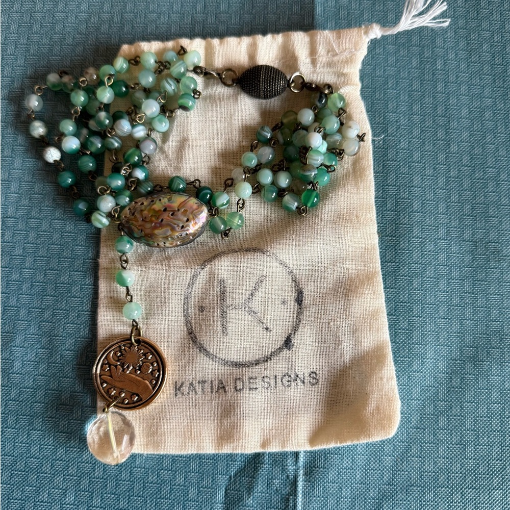 Katia Designs Green Beaded Necklace with Gold Accents, Dream Bigger